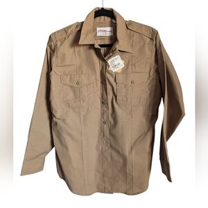 Flying cross long sleeve tan zip button down uniform shirt NWT